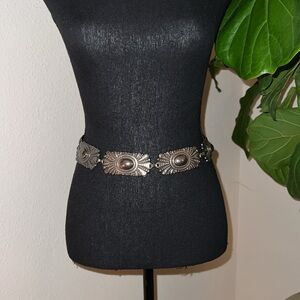 Escada Vintage Designer Concho Belt Necklace in Brushed Silver Tone ChainLink